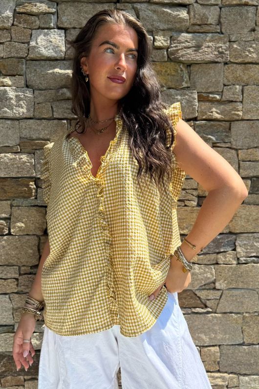 Arbi Gingham Y Blouse Mustard
